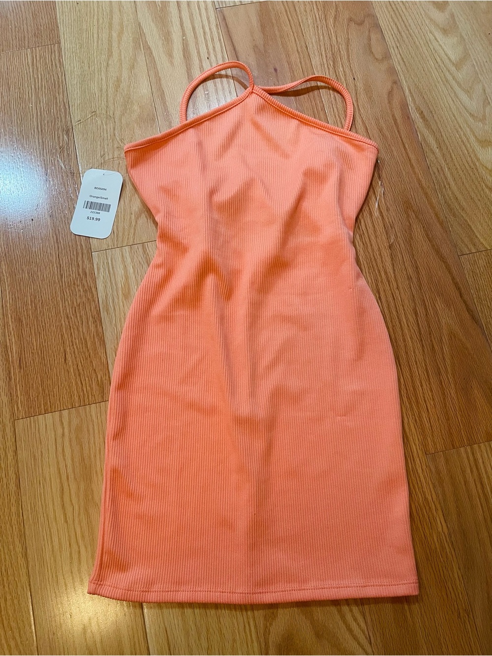 Stretch Rib Halter Mini Dress in Coral